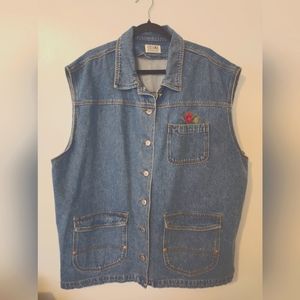 Jean Denim Vest Floral Embroidered 90's Size 3XL Stefano International